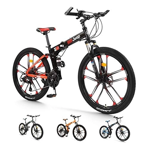 Folding Mountain Bike : LYRWISHPB 26-Inch Wheels Mountain Bike, 24-Speed Cycling Road Bikes Exercise Bikes, Front And Rear Mechanical Disc Brakes, Folding Shock-absorbing Frame Simple Style Bicycle (Color : Red)