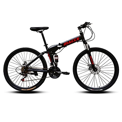Folding Mountain Bike : LZHi1 26 Inch Foldable Mountain Bike For Men And Women, 24 Speed High-Carbon Steel Adult Mountain Trail Bicycles, Portable Double Disc Brake City Road Bike(Color:Black)