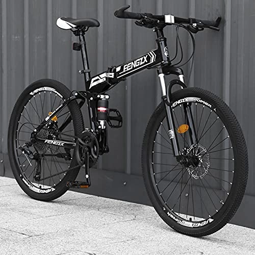 Folding Mountain Bike : LZHi1 26 Inch Mountain Bike Folding Adult Bike, 30 Speed High Carbon Steel Suspension Fork Mountain Trail Bicycle, Urban Commuter City Bicycle With Dual Disc Brakes(Color:Black white)