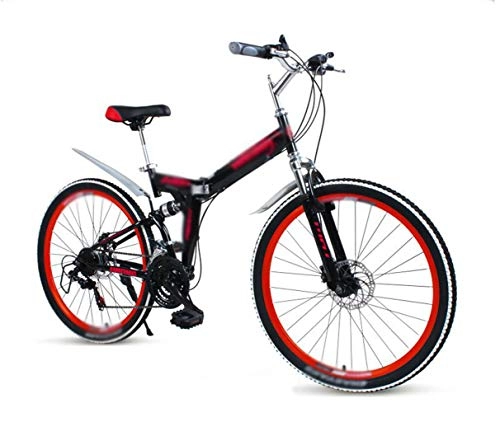 Folding Mountain Bike : Men Folding Mountain Bike, Student Adult Bicycle Off-road Racing Touring Bike, 26Inch 24-speed Double Disc Brake Double Shock-absorbing Bicycle, Front and Rear Double Shock Absorption / Free Installatio