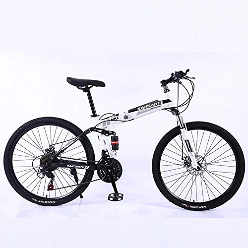 Folding Mountain Bike : Men's Adult Mountain Bike, 26 inch Wheels, Mountain Trail Bike High Carbon Steel Folding Outroad Bicycles, 21-Speed Bicycle Full Suspension MTB Gears Dual Disc Brakes Mountain Bicycle-White-26in