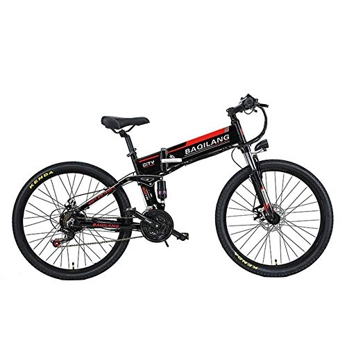 Folding Mountain Bike : MERRYHE Electric Folding Bicycle Mountain Bike Adult Cross-Country Moped 26 inch Adult Fold Power Bicycle 48V Lithium Battery, Black-Retro wire wheel