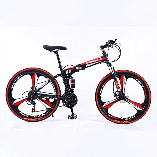 Folding Mountain Bike : MHUI Folding Bike 21 Speed Mountain Bike 26 Inches Spoke Wheels MTB Dual Suspension Bicycle Black, C