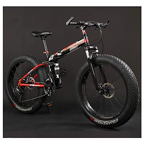 Folding Mountain Bike : MJY Adult Mountain Bikes, Foldable Frame Fat Tire Dual-Suspension Mountain Bicycle, High-Carbon Steel Frame, All Terrain Mountain Bike, 24" Red, 27 Speed