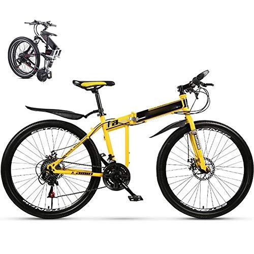 Folding Mountain Bike : Mountain Bicycle, Folding Bike for Adults Student, 24 Speed 26-Inches Wheels Dual Disc Brake Folding Bike Bicycle, Fold up City Bike, Fat Tire Double Damping Racing Bicycle Urban Bike MTB, Yellow