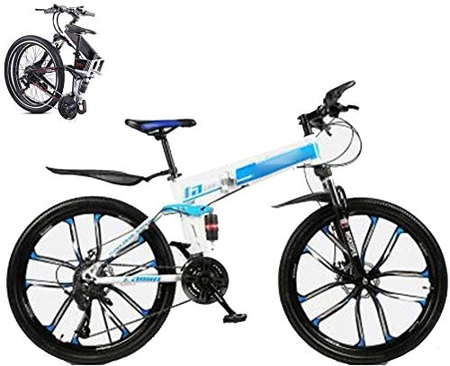 Folding Mountain Bike : Mountain Bicycle MTB 30 Speed Folding Bike Dual Disc Brake for Adults Student 26-Inch Folding Dual Suspension Folding Outroad Bicycle for Men Women Fat Tire Damping Racing Bicycle-Blue