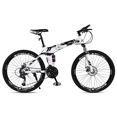 Folding Mountain Bike : Mountain Bike, 21 / 24 / 27 Speed Steel Frame 27.5 Inches 3-Spoke Wheels Dual Suspension Folding Bike, Black, 21speed