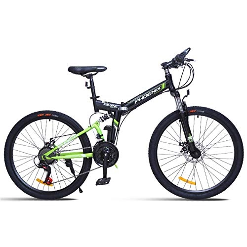 Folding Mountain Bike : Mountain Bike, 26" Mountain Bike, 24 Speeds SHIMANO Disc Brake with 17" Frame Black & Red, Green, 24