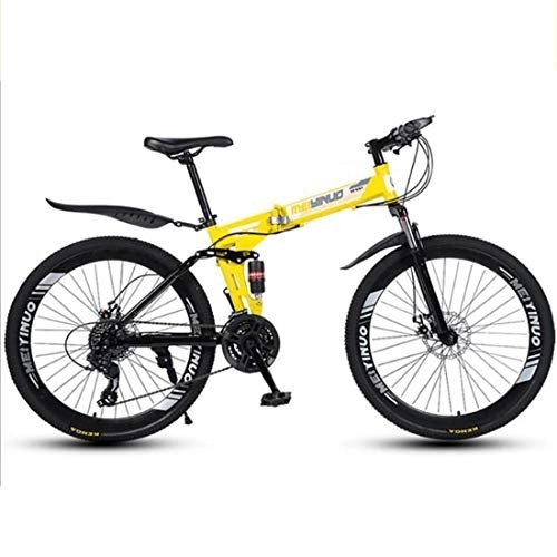Folding Mountain Bike : Mountain Bike, Carbon Steel Frame, Foldable Hardtail Bicycles, Dual Disc Brake and Double Suspension, 26" Wheel (Color : Yellow, Size : 27 Speed)
