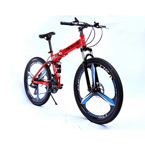 Folding Mountain Bike : Mountain Bike, Foiding Mountain Bike, Featuring Medium Steel Frame and 26-Inch Wheels with Mechanical Disc Brakes, Red, 21speed