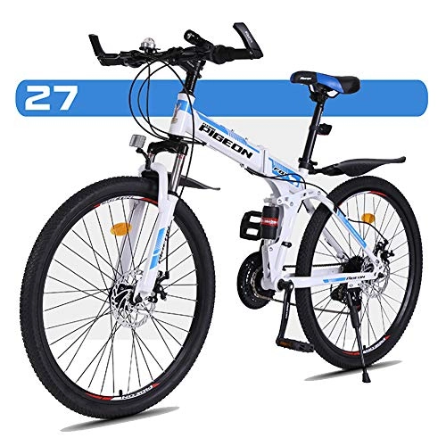 Folding Mountain Bike : Mountain Bike, Foldable Portable 26" High Carbon Steel Frame Full Suspension Bicycle 27 Speed Dual Disc Brakes Unisex Off Road Bicycle Quick Folding And Convenient Travel, A