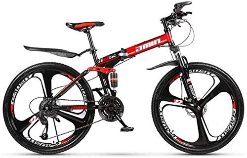 Folding Mountain Bike : Mountain Bike Folding Bikes, 21 / 24 / 27 / 30-Speed Double Disc Brake Full Suspension Anti-Slip, Off-Road Variable Speed Racing Bikes for Men and Women 6-6, Red, 30 speed