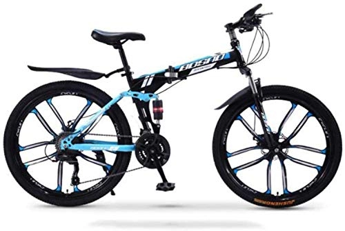 Folding Mountain Bike : Mountain Bike Folding Bikes, Road Bicycles, 27-Speed Double Disc Brake Full Suspension Anti-Slip, Off-Road Variable Speed Racing Bikes for Men And Women