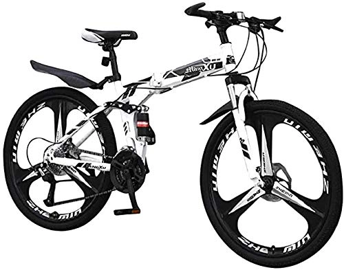 Folding Mountain Bike : Mountain Bike for Men 26inch with 21 Speed Dual Disc Brake with Bell, Reflictor, Kettle Stand, White