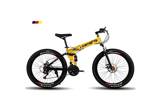 Folding Mountain Bike : Mountain Bike Mens' Mountain Bike, 26" inch 3-Spoke Wheels High-Carbon Steel Frame, 21 / 24 / 27 Speed Dual Suspension Folding Bike Unisex with Disc, Yellow, 27 Speed