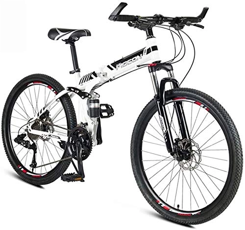 Folding Mountain Bike : Mountain Bikes, 24 / 26 Inch Lightweight Mini Folding Bike Outroad Mountain Bike Small Portable Bicycle Adult Student Mountain Bike With 24 Speed Dual Disc Brakes (Color : White, Size : 24inch) Alloy fr
