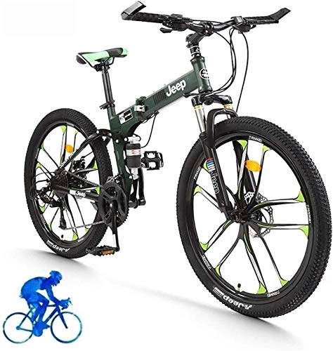 Folding Mountain Bike : Mountain Bikes, 26-Inch 24-Speed Bicycle Maixi Mountain Folding Bike Variable Speed Double Shock Absorption Bikes Carbon Steel Full MTB Mens Bikes, Hardtail Bike, Dual Disc Brake (Color : Green) Alloy