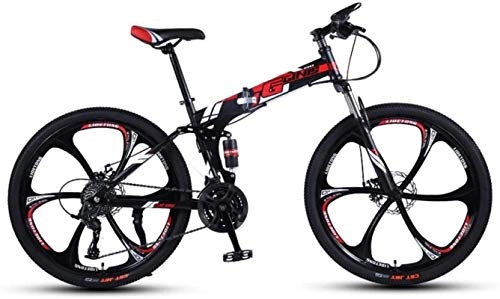 Folding Mountain Bike : Mountain Bikes, 26 inch folding mountain bike with double shock absorber racing off-road variable speed bicycle six cutter wheels Alloy frame with Disc Brakes ( Color : Black red , Size : 24 speed )