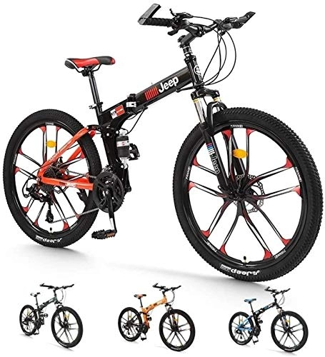 Folding Mountain Bike : Mountain Bikes, 26-Inch Wheels Mountain Bike, 24-Speed Cycling Road Bikes Exercise Bikes, Front And Rear Mechanical Disc Brakes, Folding Shock-absorbing Frame ，Simple Style Bicycle (Color : Red) Alloy