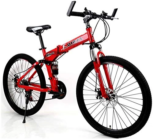 Folding Mountain Bike : Mountain Bikes, Adult Mountain Bike, 21-24 Speeds, 26-Inch Wheels, Carbon Mountain Trail Bike High Carbon Steel Full Suspension Frame Folding Bicycles Multiple Colors (Color : Red, Size : 24 speed) Al
