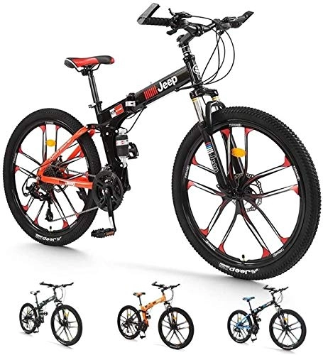 Folding Mountain Bike : Mountain Bikes, Adult Mountain Bikes, 26-inch Mountain Bikes, High-carbon Steel Folding Bikes, 24-speed Bicycles With Double Disc Brakes, Full Suspension Mountain Bikes (Color : Red) Alloy frame with