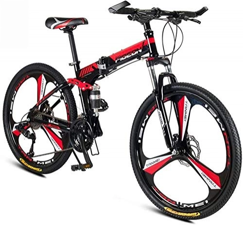 Folding Mountain Bike : Mountain Bikes, Folding Mountain Bike, 24 / 26 Inch 24 / 27 / 30 Speed Front And Rear Disc Brakes ， Adult Mountain Bicycle Women Men Travel Outdoor Adjustable Bicycle (Color : Red, Size : 24inch) Alloy fram