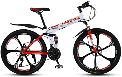 Folding Mountain Bike : Mountain Bikes, Folding mountain bike 24 inch double shock-absorbing cross-country / variable speed mountain bike six cutter wheels Alloy frame with Disc Brakes ( Color : White Red , Size : 27 speed )