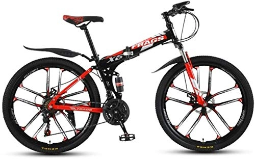 Folding Mountain Bike : Mountain Bikes, Folding mountain bike 24 inch double shock-absorbing cross-country / variable speed mountain bike ten cutter wheels Alloy frame with Disc Brakes ( Color : Black red , Size : 21 speed )