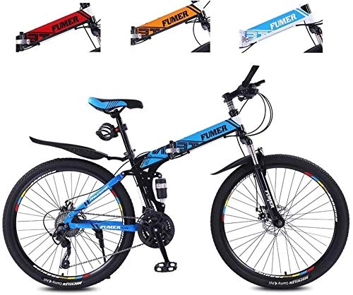 Folding Mountain Bike : Mountain Bikes, Mountain Bikes For Adults, Foldable MTB Ebikes For Men Women Ladies, All Terrain 24 / 26inch Mountain Bike ，Small Space Storage Folding Bicycle Comfortable Seats ( Color : Black blue , Si