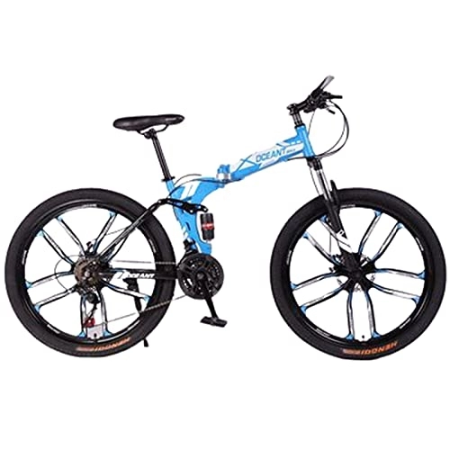 Folding Mountain Bike : Mountain Bikes Mtb Bike Cycling Folding Bicycle for Adults Mens Women for Kids Disc Brake Variable Speed 26 Inch Damping, Blue1