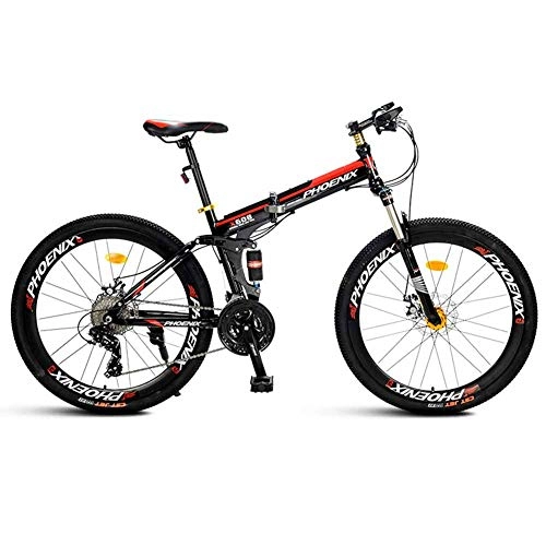 Folding Mountain Bike : Mountain Folding Bicycle, 26" Double Disc Brakes Fast Folding Mountain Bike 21 Speed Double Shock Absorption High Carbon Steel Frame Male And Female Students Bicycle, Black