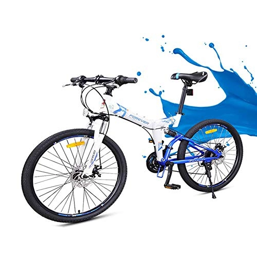 Folding Mountain Bike : Mountain Folding Bike, 24"Unisex Double Disc Brakes Off Road Bicycle 24 Speed Fully Suspended High Carbon Steel Frame Bicycle Quick Folding And Convenient Travel, Blue