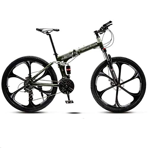 Folding Mountain Bike : Mountain Folding Bike Men and Women, 24 Inches 21-speed Variable-speed Mountain Bike, Double Shock-absorbing 6-knife Wheels Student MTB Racing, Road / Flat Ground / Work Universal Bicycles, 8-second Fold
