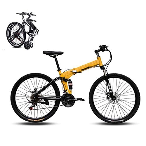 Folding Mountain Bike : Mountain Trail Bike, Portable Folding Bike for Adults Student, 24 Speed 26-Inches Wheels Dual Disc Brake Folding Bike Bicycle Fat Tire, Fold up Bike City Bike, MTB Damping Bicycle Urban Bike, Yellow