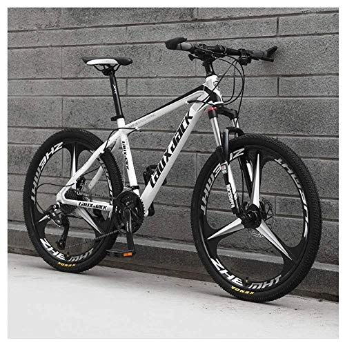 Folding Mountain Bike : MOZUSA Outdoor sports Mountain Bike 26 Inches, 3 Spoke Wheels with Dual Disc Brakes, Front Suspension Folding Bike 27 Speed MTB Bicycle, White