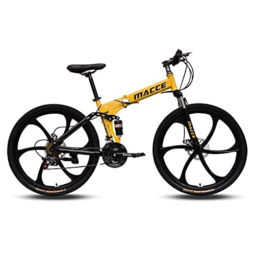 Folding Mountain Bike : MQJ Folding Men's Mountain Bike 26 in Wheel Disc Brake Mountain Bicycle 21 / 24 / 27 Speeds with Carbon Steel Frame Suitable for Men and Women Cycling Enthusiasts / Yellow / 27 Speed