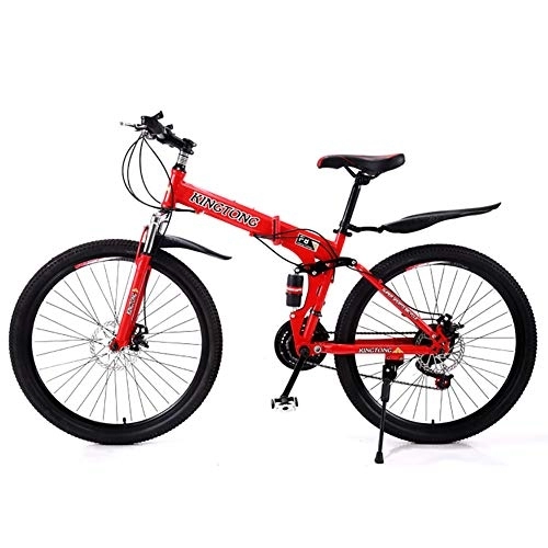 Folding Mountain Bike : MSM Furniture 24 Speed Folding Mountain Bike Bicycle, 26 Inch Male And Female Students Double Shock Absorber Adult Commuter City Bike Foldable Bike Red 26", 24 Speed