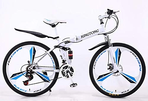 Folding Mountain Bike : MSM Furniture Foldable Sports Mountain Bike, For Teens Of Adults Men And Women, 24 Inches 3 Cutter Wheel, High-carbon Steel Hardtail Cruiser Bike White - 3 Spoke 24", 27 Speed