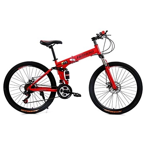 Folding Mountain Bike : MSM Furniture Folding Mountain Bike For Adults, Men's Folding Mountain Bikes, Suspension Fork Shock Absorpicn Mountain Bicycle Red 26", 21-speed