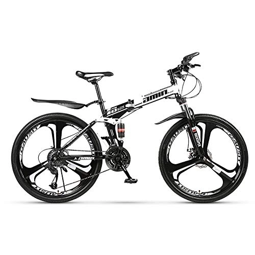 Folding Mountain Bike : MSM Furniture Folding Mountain Bikes, Ultra-light Portable Carbike Permanent Bike Bicycle Adult Men, High-carbon Steel Hardtail Mountain Bike Black-3 Spoke 24", 24 Speed