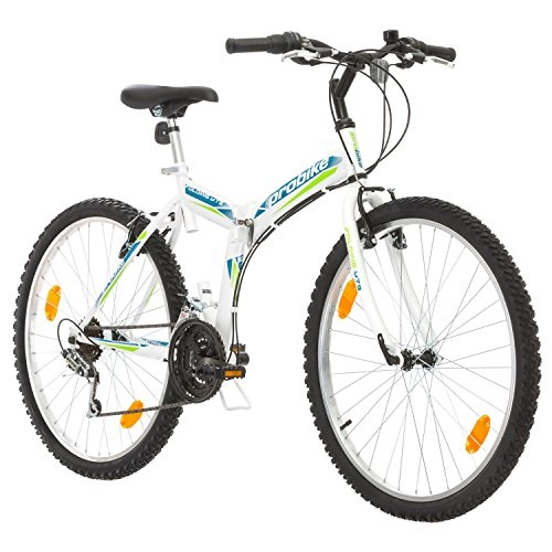 Folding Mountain Bike : Multibrand, FOLDING MTB 26, 26 inch, 457mm, Folding Mountain Bike, 18 speed, Unisex, Front+Rear Mudgard, White Gloss Red-Grey (White-Blue-Green)