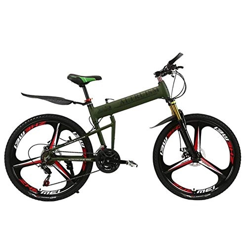 Folding Mountain Bike : MZLJL Mountain Bicycle, X5 Pro 21 Speed Folding Bike Frame Mountain Bicycle 26 Inch Disc Brakes Tall Man MTB Bike, Army Green, China