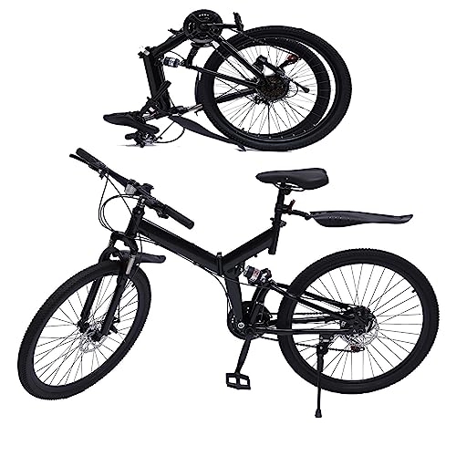 Folding Mountain Bike : NaMaSyo 26 Inch Folding Mountain Bike 21 Speed Full Suspension Adjustable - Foldable Bicycle with Dual Disc Brakes Folding Bike High Carbon Steel Bike for Adult Men Women