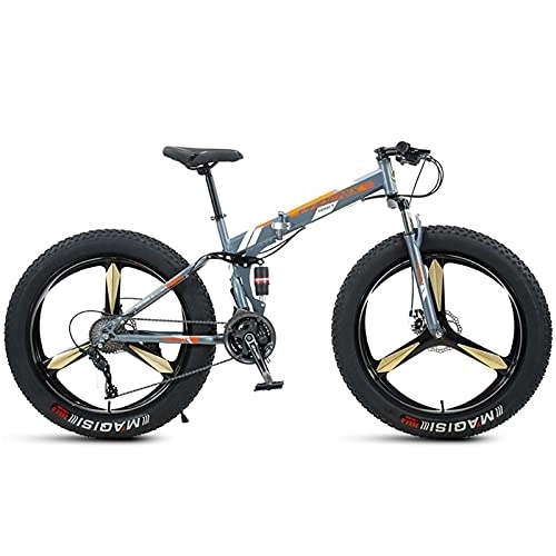 Folding Mountain Bike : NENGGE 26 Inch Mountain Bike Fat Tire, Domineering Mens Women Foldable Beach Snow Mountain Bicycle, 4-Inch Wide Knobby Tires Outdoor Cycling Road Bike, Dual-Suspension, Orange 3 Spoke, 27 Speed