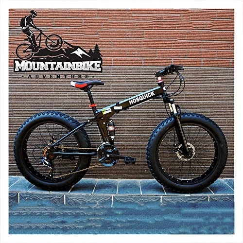 Folding Mountain Bike : NENGGE Foldable Mountain Bikes 24 Inch Dual-Suspension for Adults Men Women, Fat Tire Anti-Slip Mountain Bicycle with Mechanical Disc Brakes, High Carbon Steel Frame, Black, 27 Speed