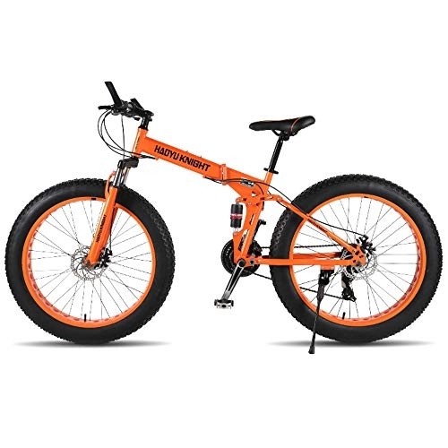 Folding Mountain Bike : new mountain double-layer steel bicycle folding frame 24 speeds Shimano mechanical disc brakes 26"x4.0 Fat Bike (Orange, 24 speed)