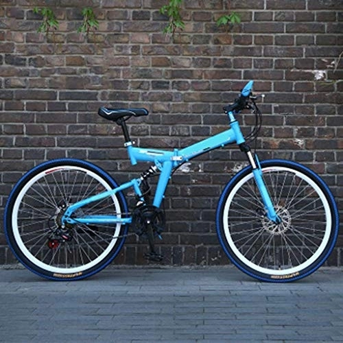 Folding Mountain Bike : Nfudishpu Mens Mountain Bike Biking 24 / 26 Inch 21 Speed Folding Blue Cycle with Disc Brakes, 24 inch