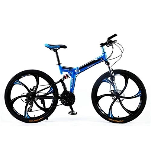 Folding Mountain Bike : Nfudishpu Mountain bike folding bicycle adult of full dual suspension, 21-speed blue of 24 minutes 26 inches wheel, 21 speed