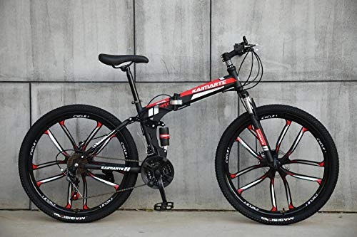 Folding Mountain Bike : Novokart-Foldable Sports / Mountain Bike 24 Inches 10 Cutter Wheel, Black&Red