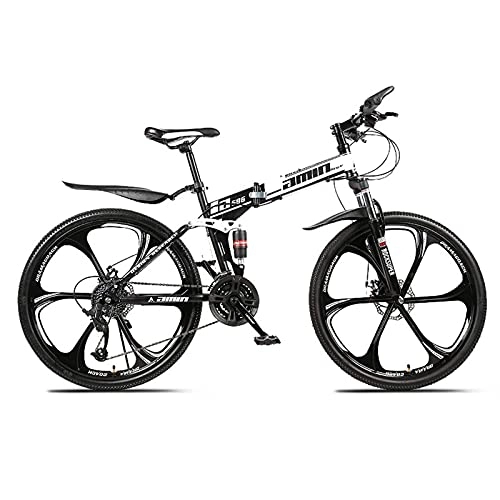 Folding Mountain Bike : NZKW 26 Inches Road Bike, 21 Speed (24 Speed, 27 Speed, 30 Speed) Double Shock Absorption Before And After, High Carbon Steel Frame